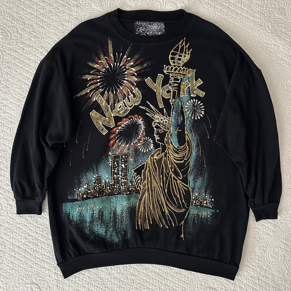 Vintage 80s Apparel Limited Art Wear New York City Painted Sweatshirt Crewneck